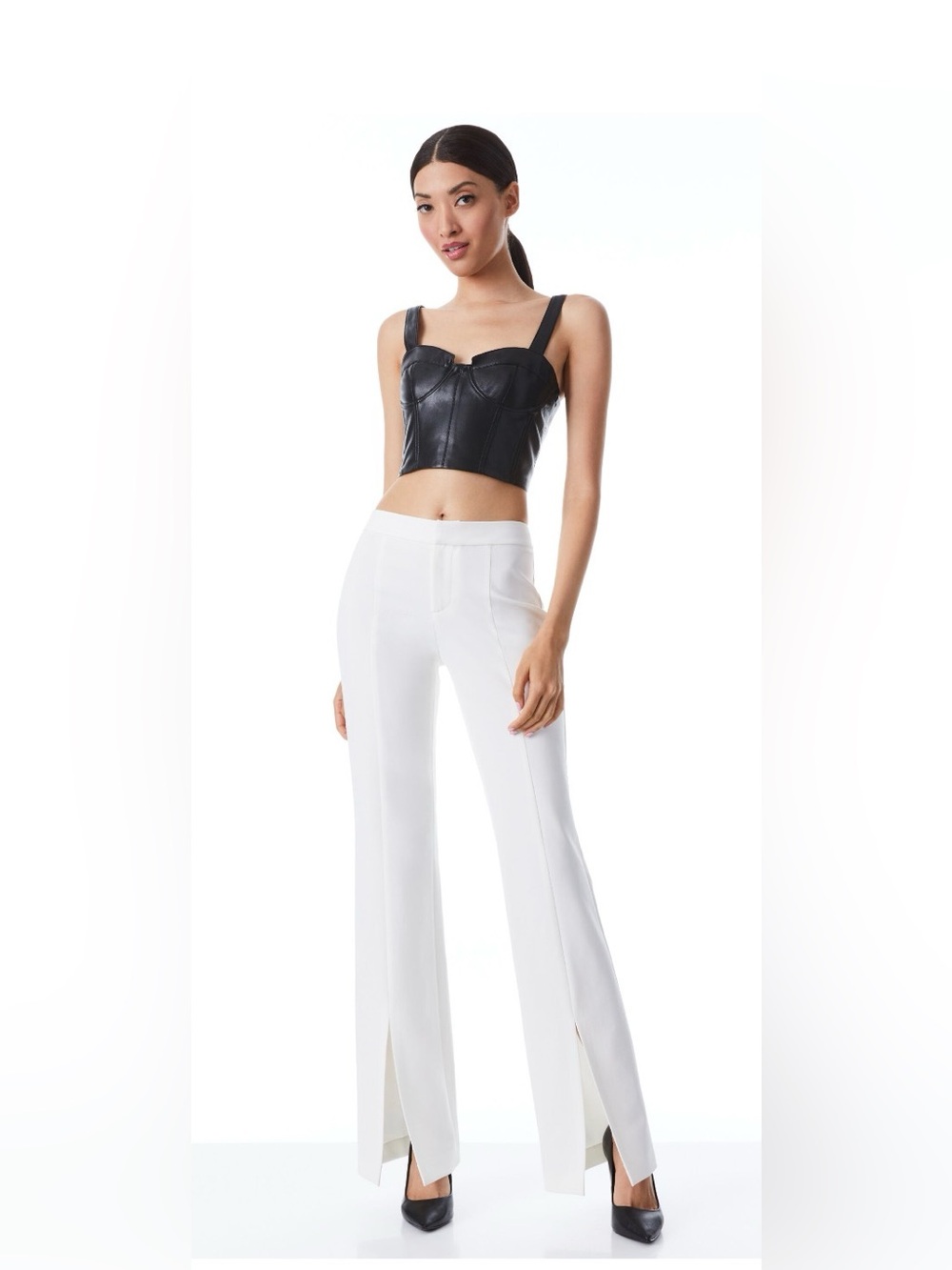 Alice and Olivia $350 Walker Slim Slit Pants white/Off white Size 4 - Picture 4 of 8